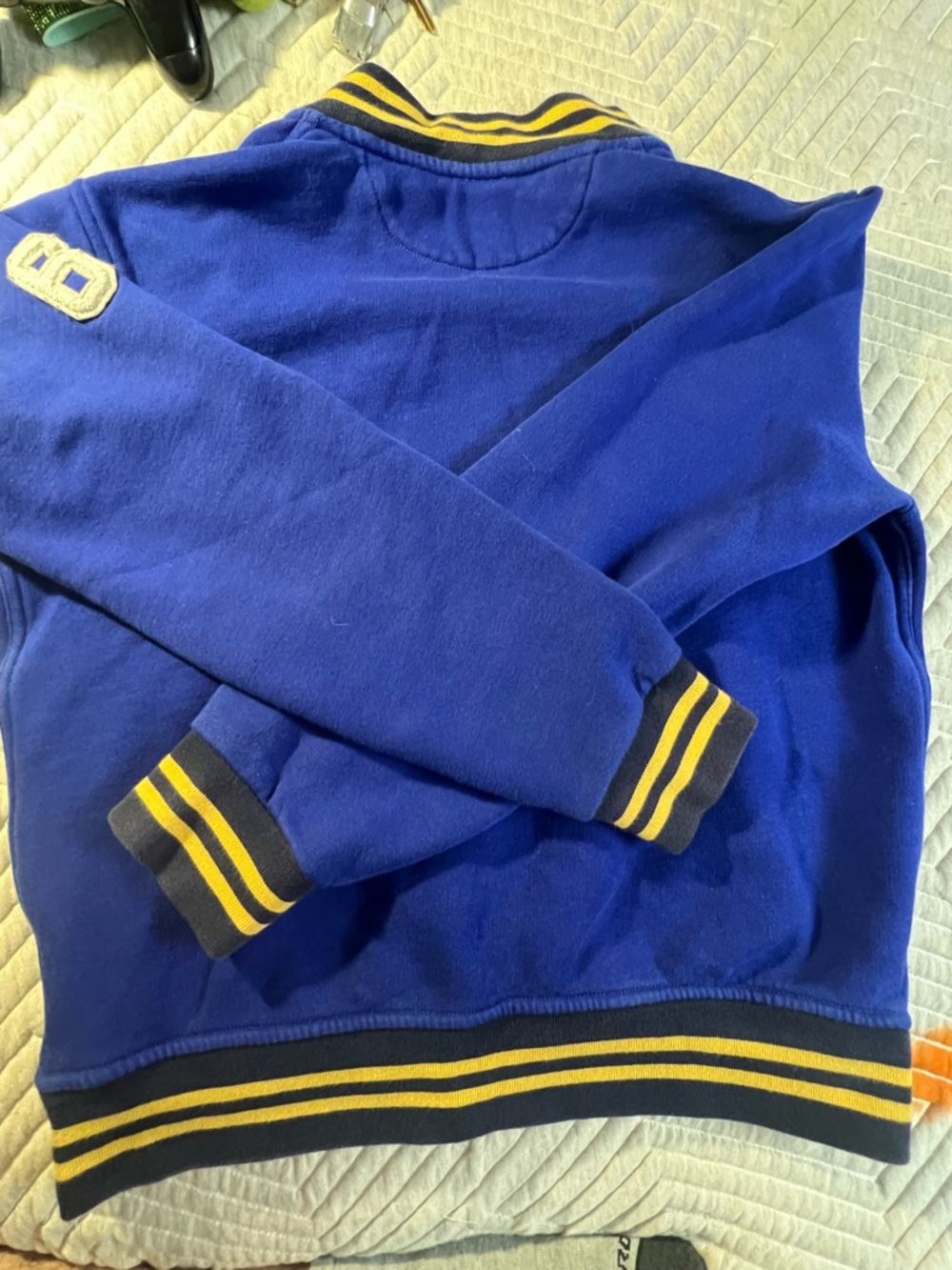 Ralph Lauren Royal Blue Crewneck Sweater with Yellow Stripe Trim